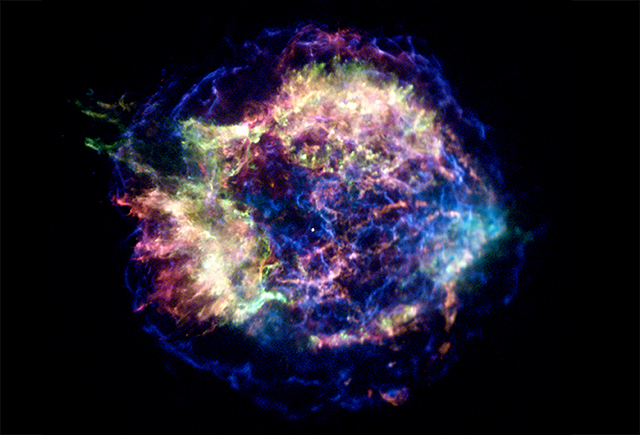 This Chandra X-ray photograph shows Cassiopeia A (Cas A, for short), the youngest supernova remnant in the Milky Way. Credit: NASA/CXC/MIT/UMass Amherst/M.D.Stage et al.
