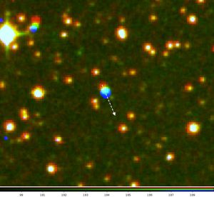Fig 2: This image shows the movement of Scholtz’s star (centre) against the backdrop of more distant stars.